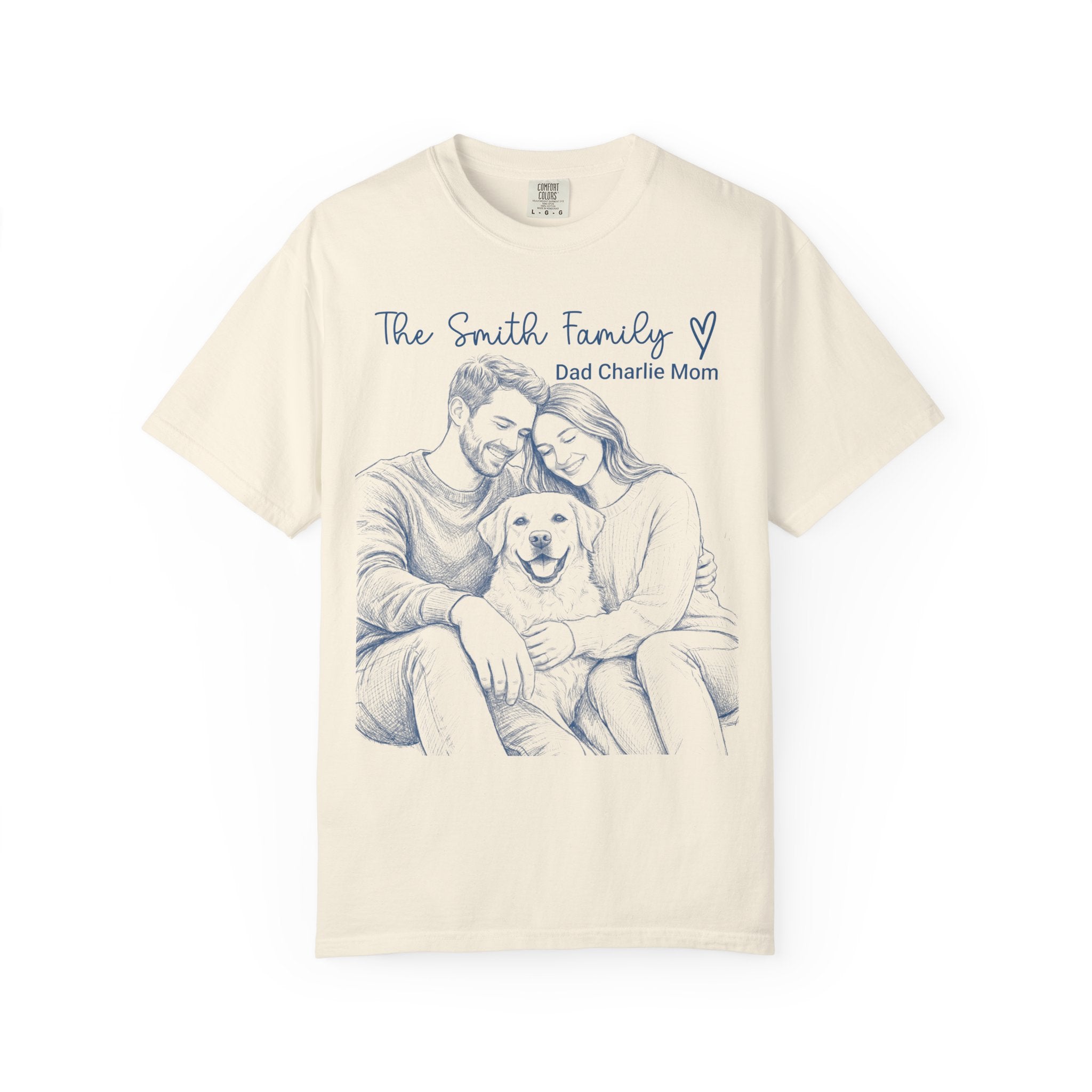 Custom Family Portrait Sketch Shirt, Blue Ink Hand Drawn Style