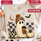 Personalized Vintage Cute Ghost Coffee Name Crewneck