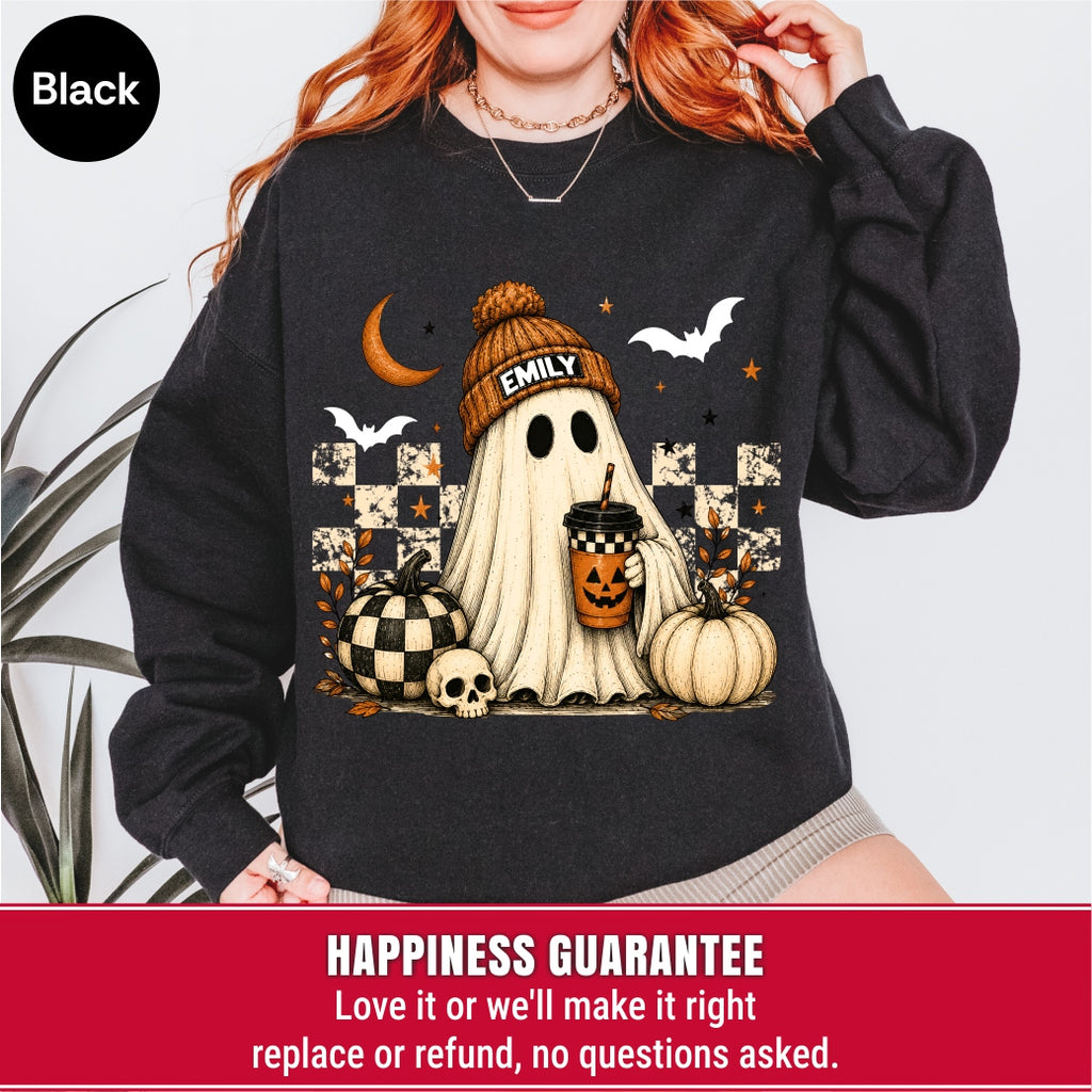 Personalized Vintage Cute Ghost Coffee Name Crewneck