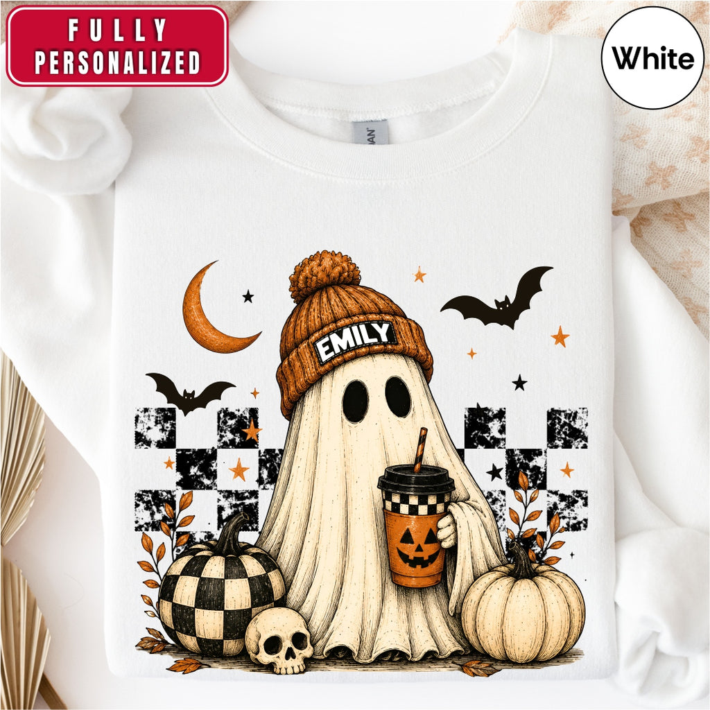 Personalized Vintage Cute Ghost Coffee Name Crewneck