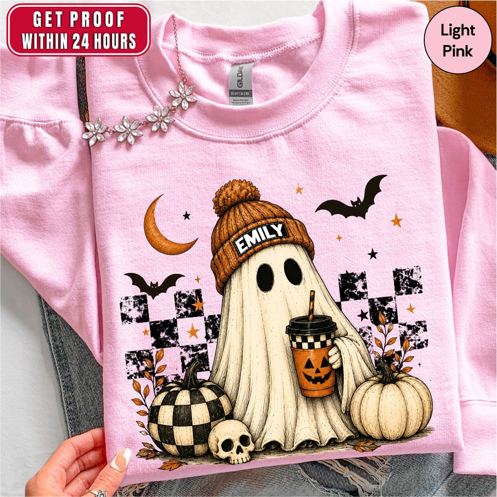 Personalized Vintage Cute Ghost Coffee Name Crewneck