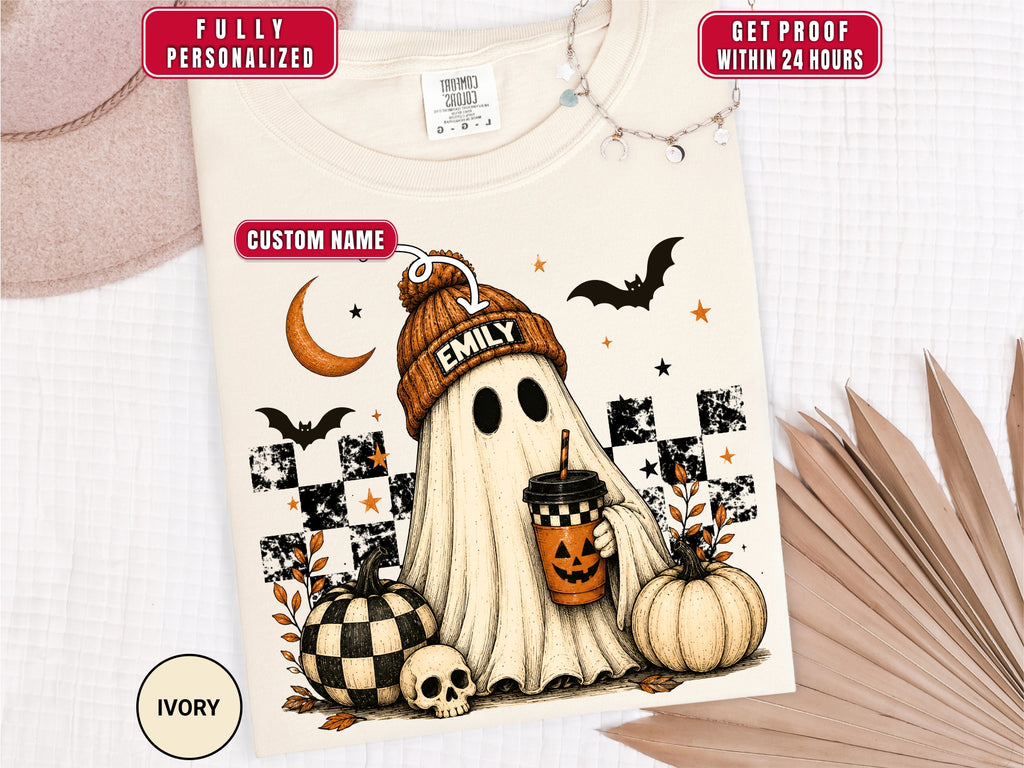 Personalized Retro Ghost Coffee Name Halloween Shirt