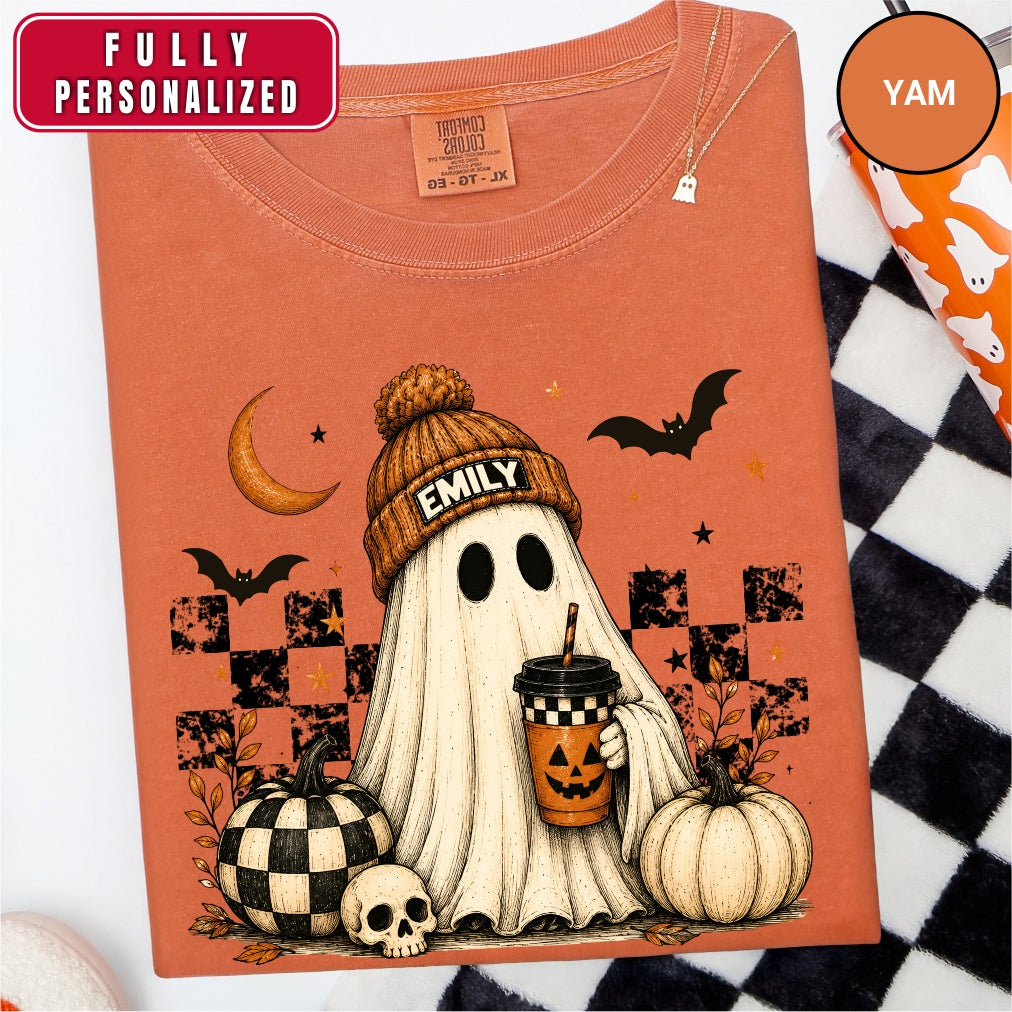 Personalized Retro Ghost Coffee Name Halloween Shirt