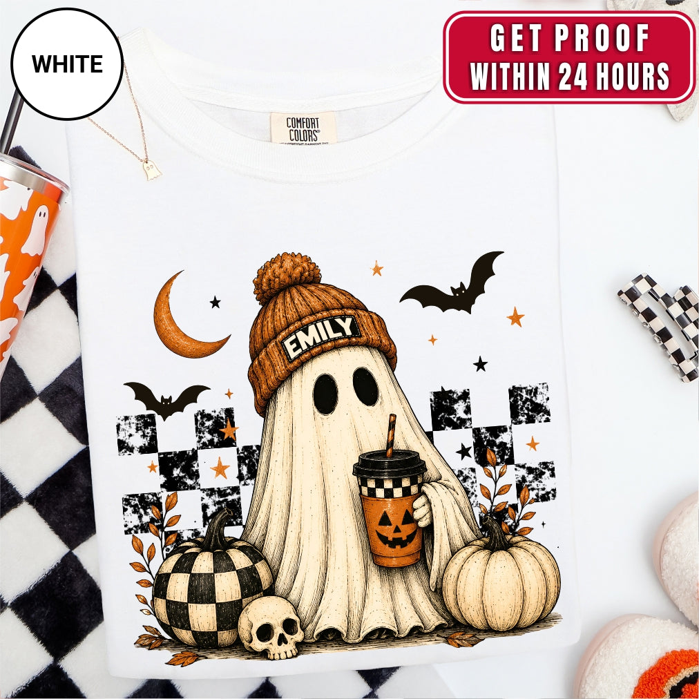 Personalized Retro Ghost Coffee Name Halloween Shirt