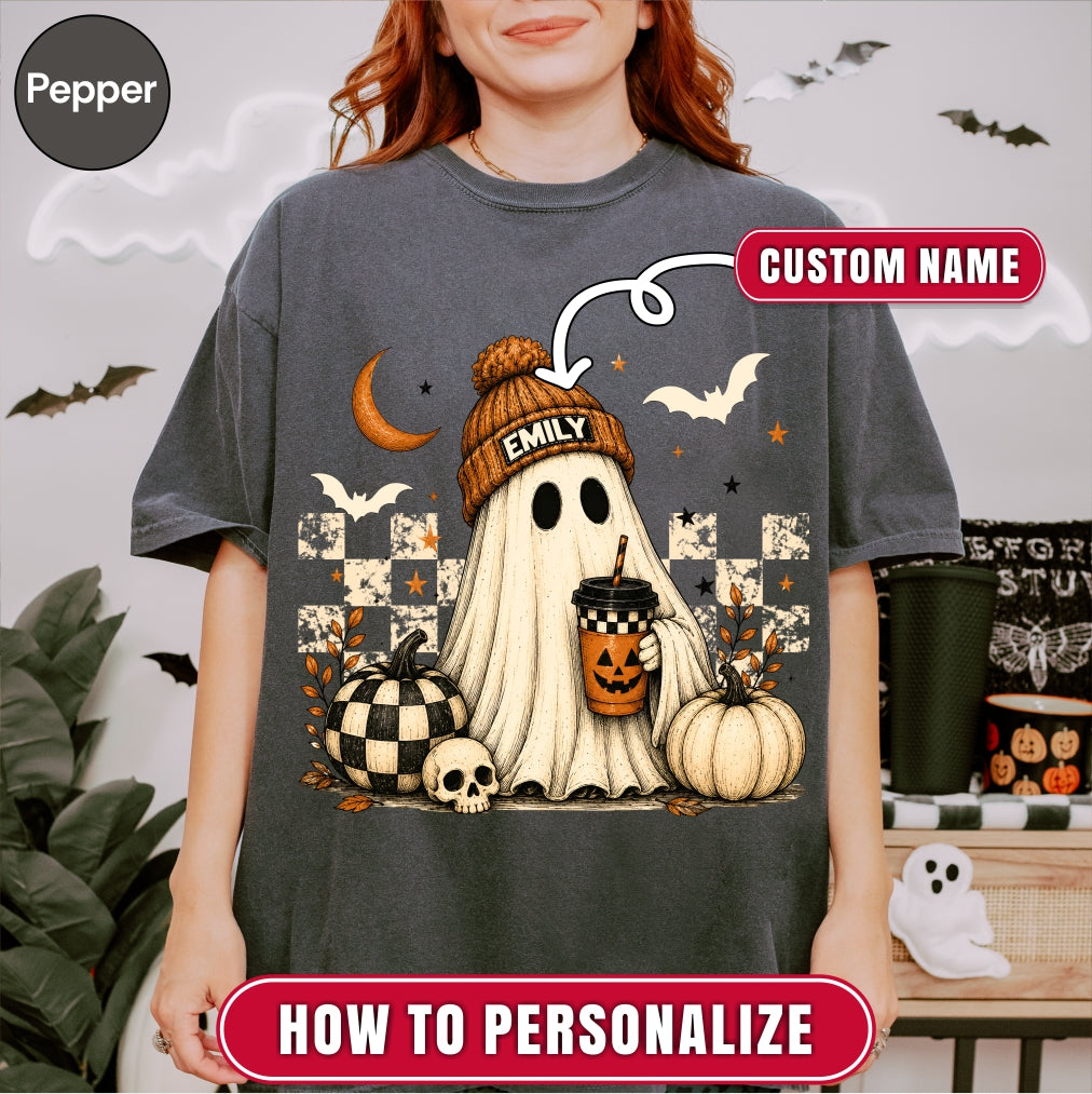 Personalized Retro Ghost Coffee Name Halloween Shirt