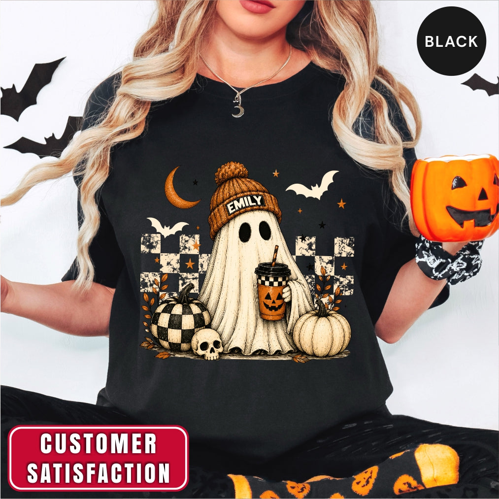 Personalized Retro Ghost Coffee Name Halloween Shirt