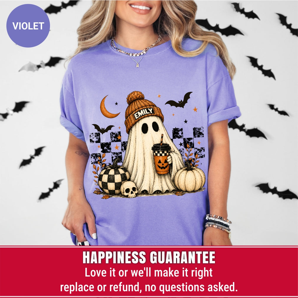 Personalized Retro Ghost Coffee Name Halloween Shirt