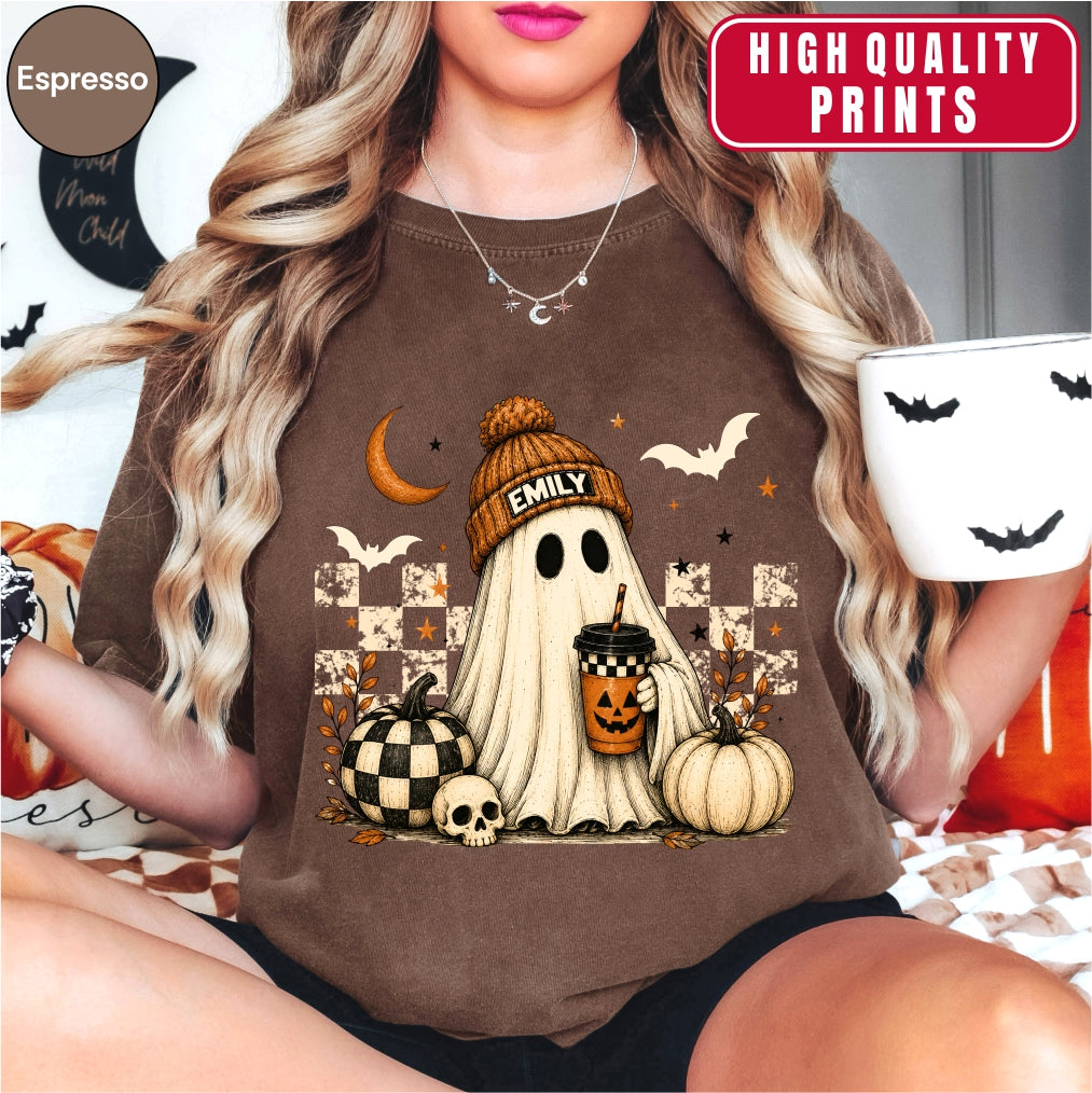 Personalized Retro Ghost Coffee Name Halloween Shirt