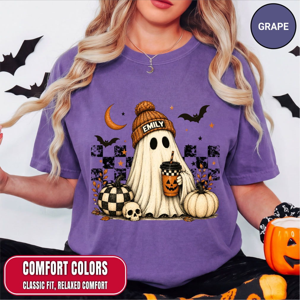 Personalized Retro Ghost Coffee Name Halloween Shirt