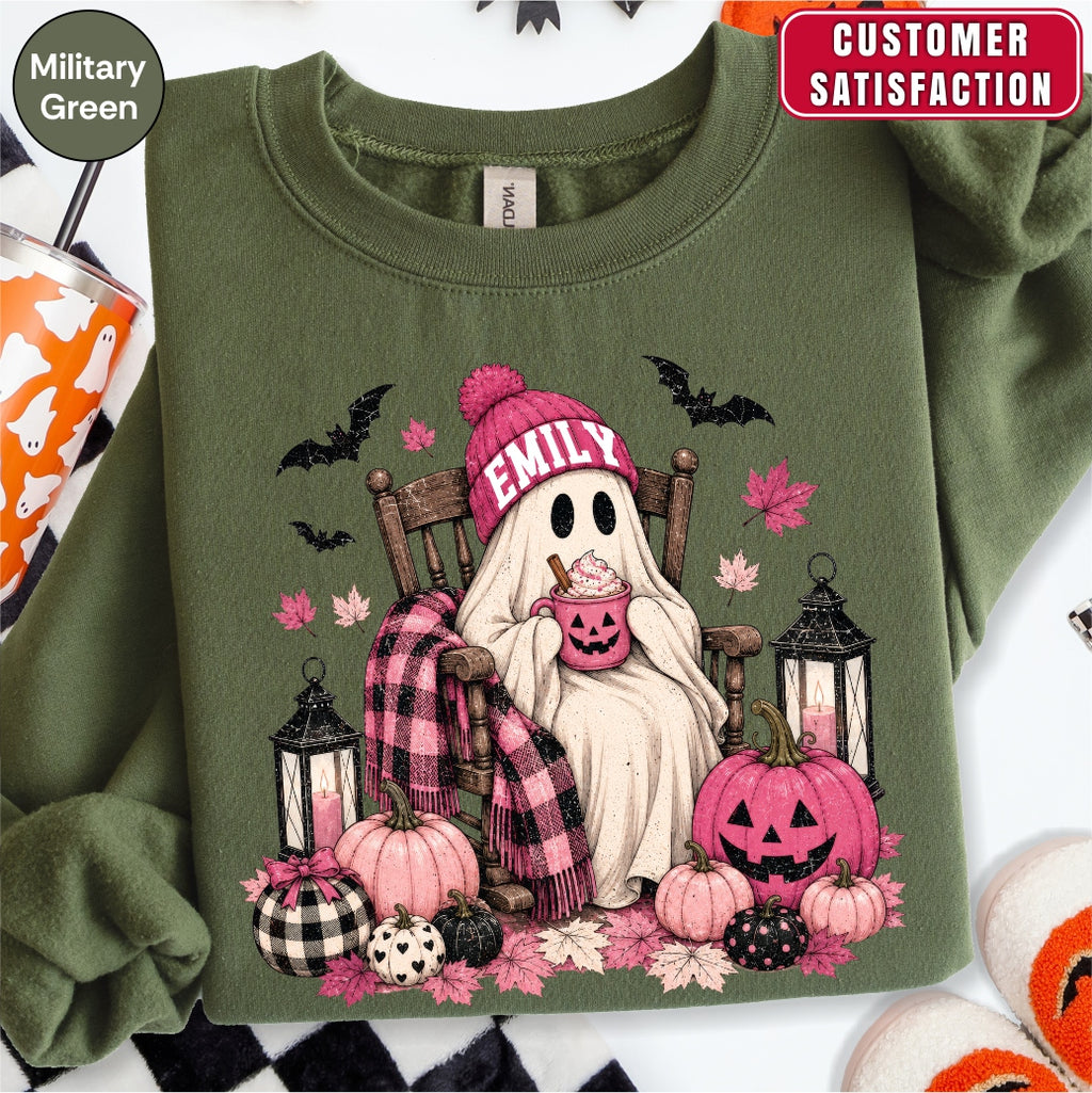 Personalized Cute Ghost Coffee Name Sweatshirt
