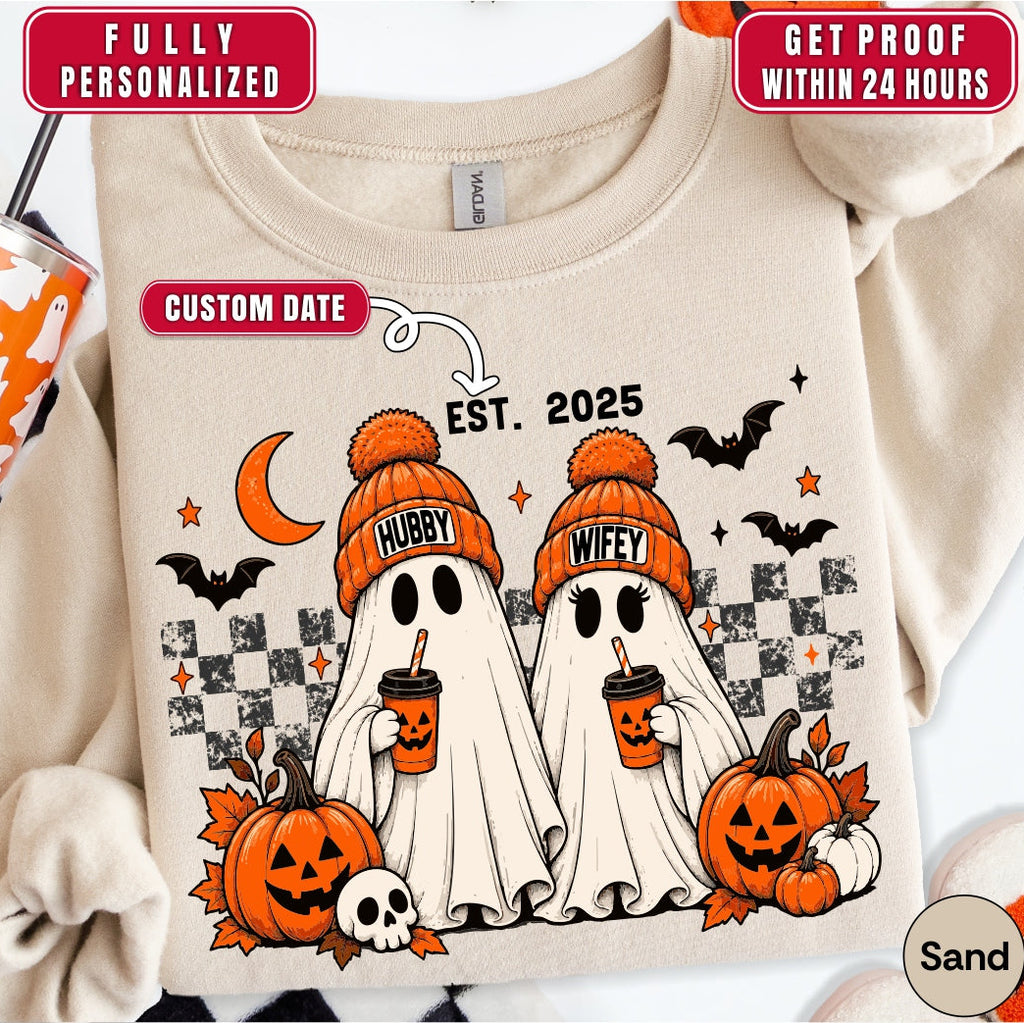 Personalized Hubby Wifey Halloween Couple Sweatshirt