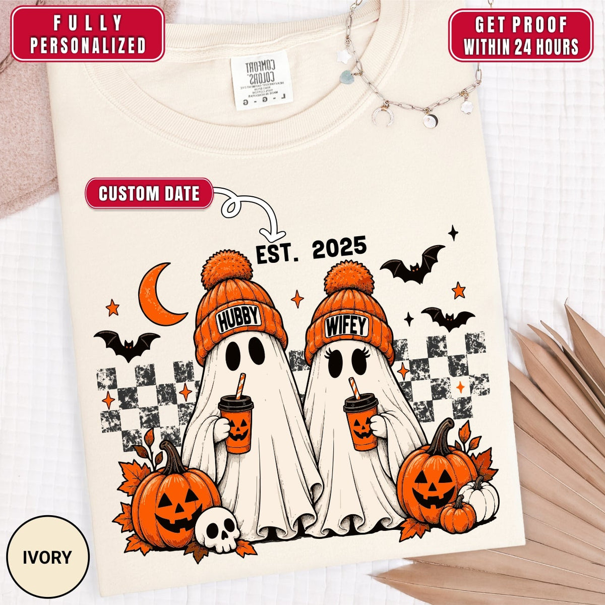 Personalized Hubby Wifey Retro Ghost Couple Shirt
