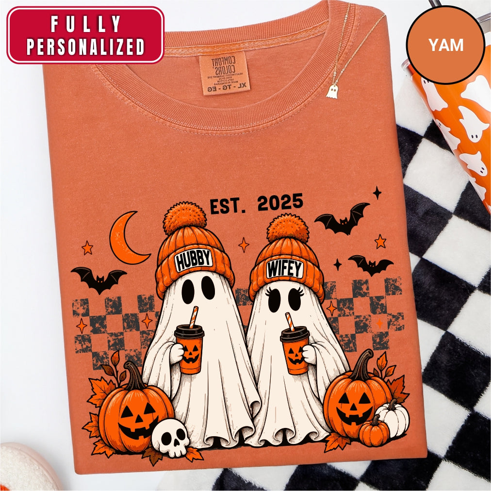 Personalized Hubby Wifey Retro Ghost Couple Shirt