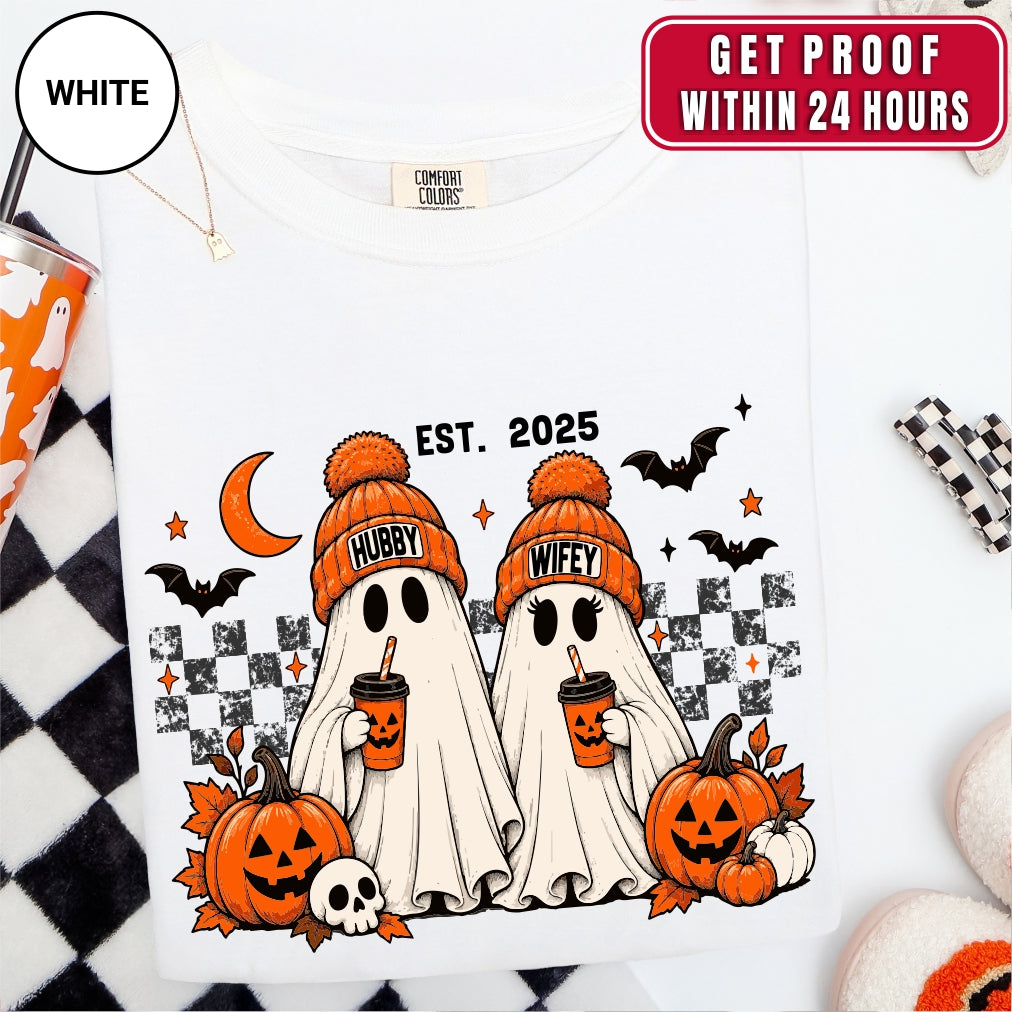Personalized Hubby Wifey Retro Ghost Couple Shirt