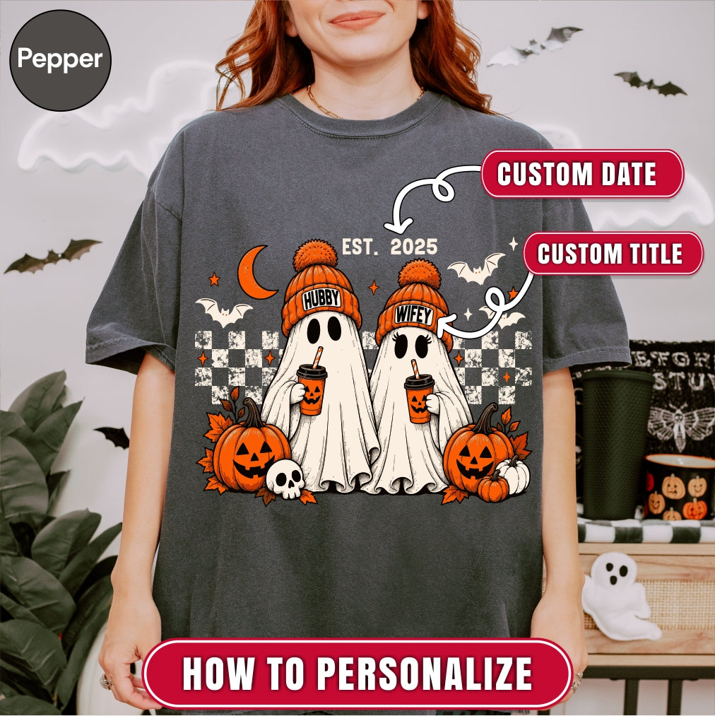 Personalized Hubby Wifey Retro Ghost Couple Shirt