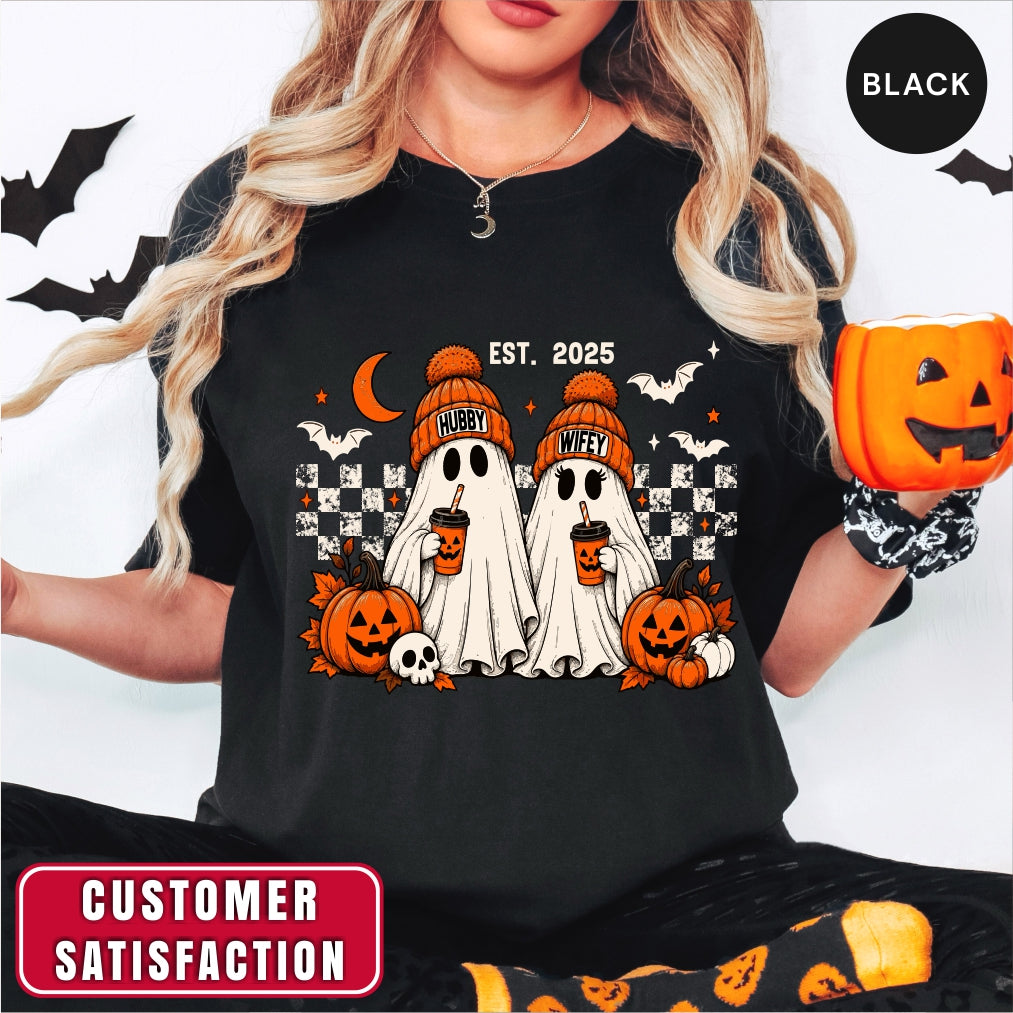 Personalized Hubby Wifey Retro Ghost Couple Shirt
