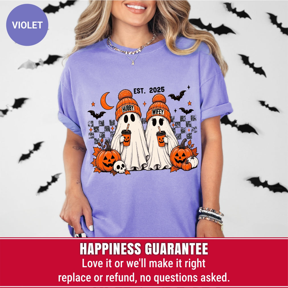 Personalized Hubby Wifey Retro Ghost Couple Shirt