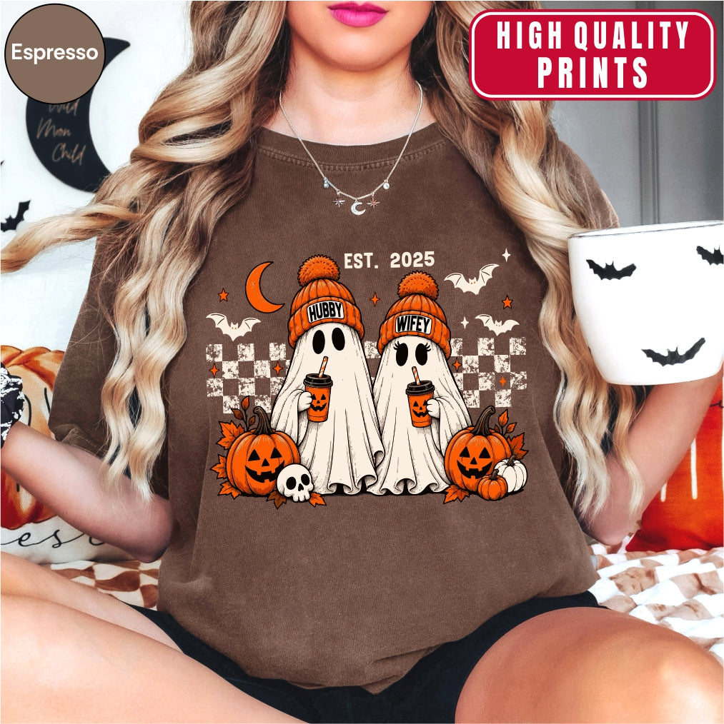 Personalized Hubby Wifey Retro Ghost Couple Shirt