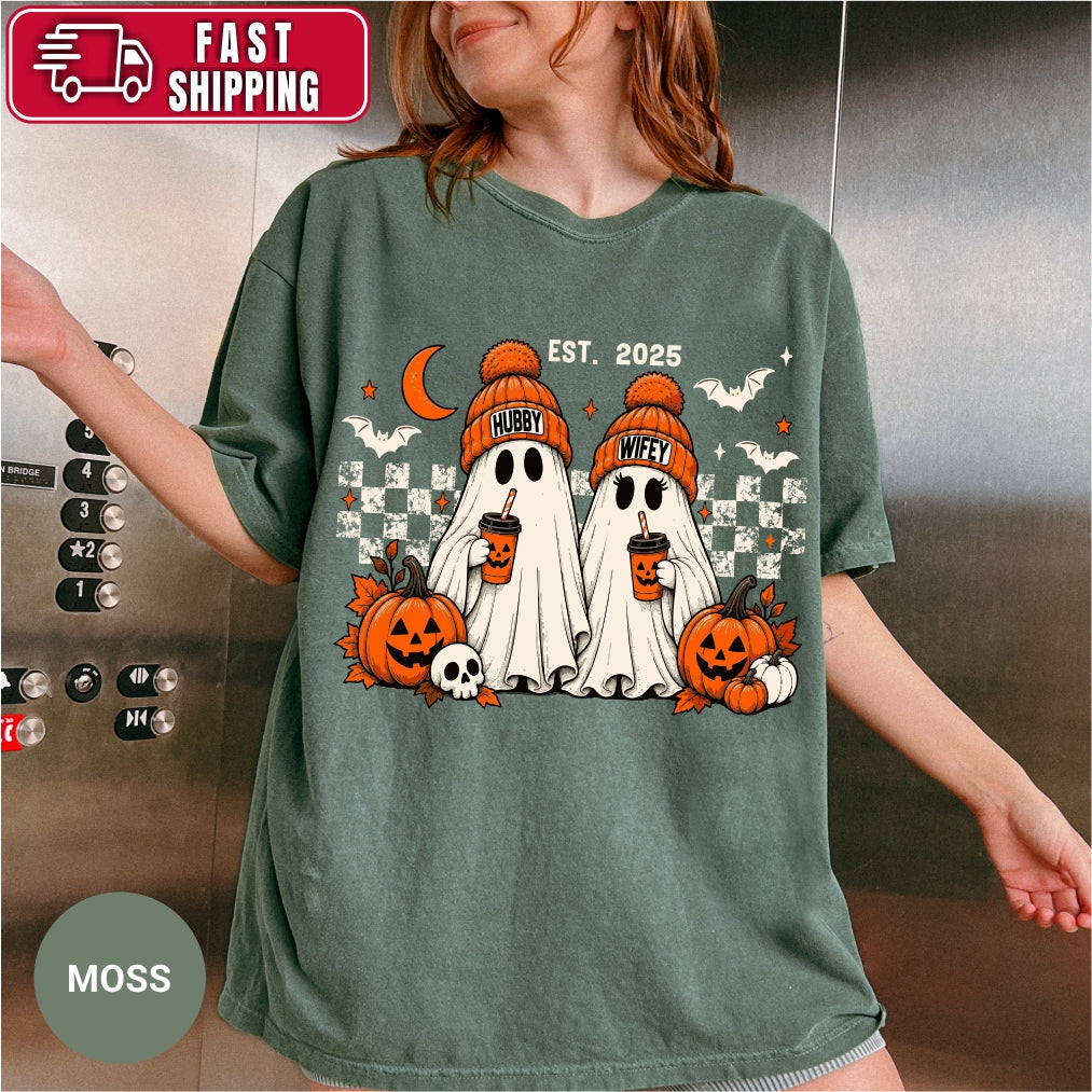 Personalized Hubby Wifey Retro Ghost Couple Shirt