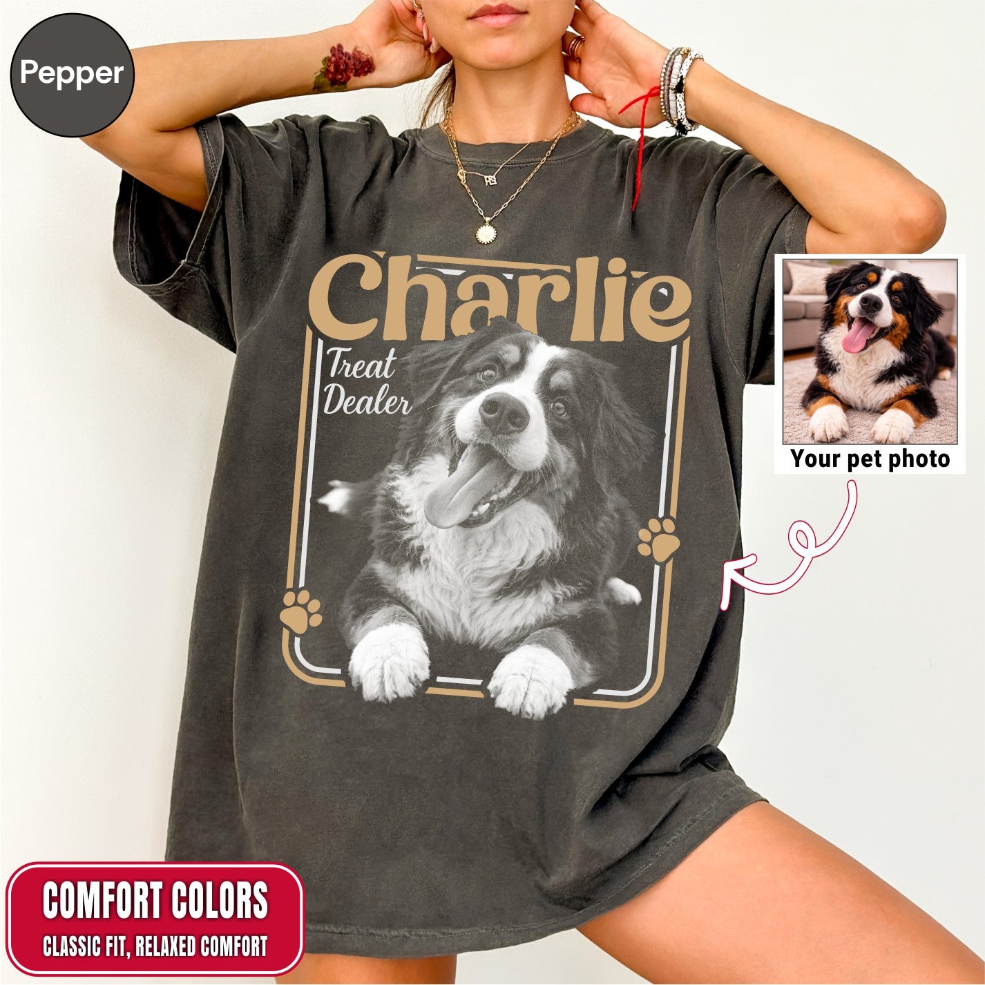 Custom Treat Dealer Dog Photo Shirt, Retro Western Saloon Style