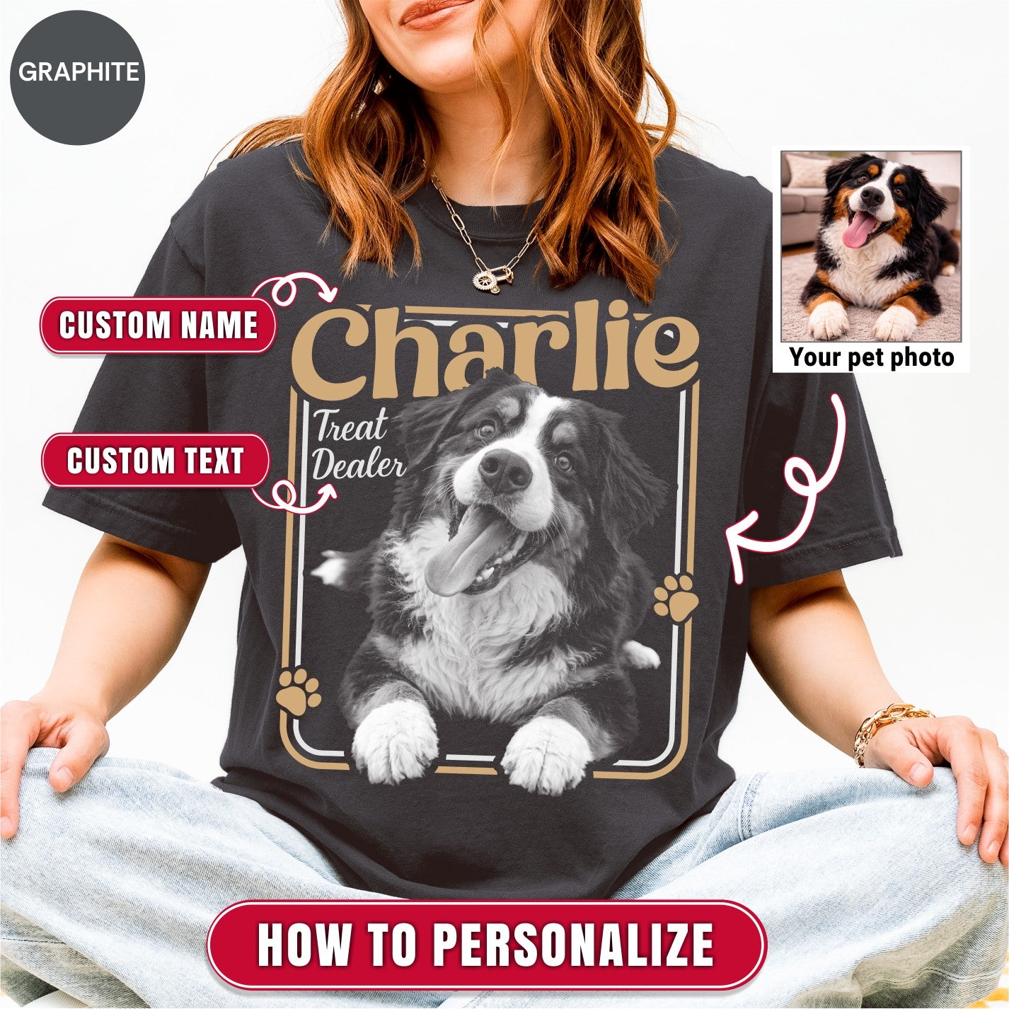 Custom Treat Dealer Dog Photo Shirt, Retro Western Saloon Style