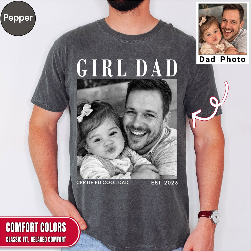 Girl Dad Custom Photo T-Shirt Vintage Black & White Dad & Daughter Tee