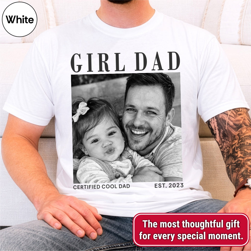 Girl Dad Custom Photo T-Shirt Vintage Black & White Dad & Daughter Tee