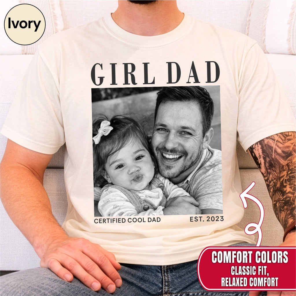 Girl Dad Custom Photo T-Shirt Vintage Black & White Dad & Daughter Tee