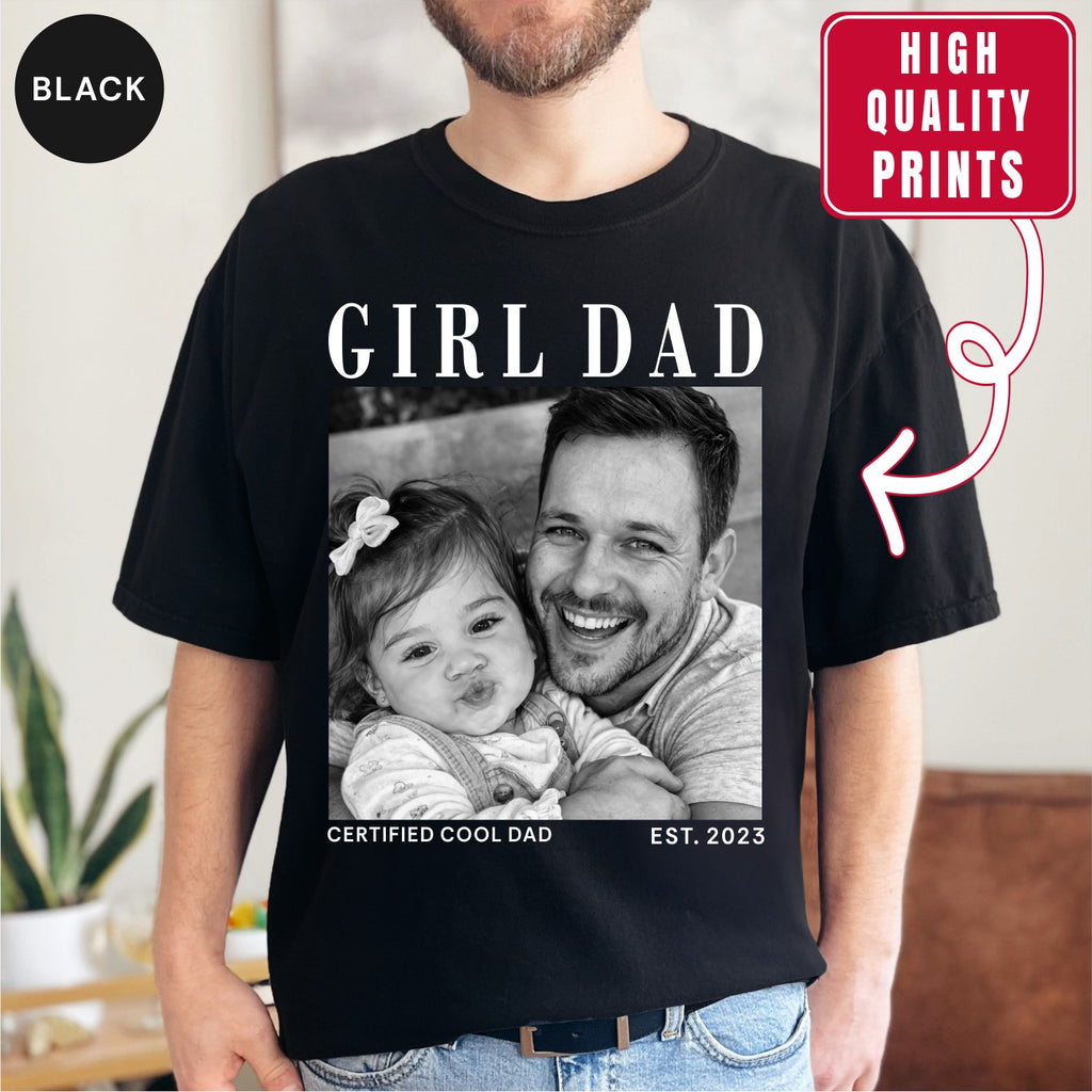Girl Dad Custom Photo T-Shirt Vintage Black & White Dad & Daughter Tee