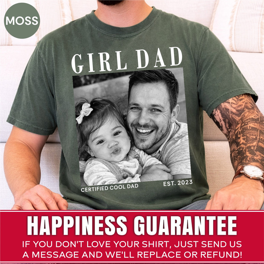 Girl Dad Custom Photo T-Shirt Vintage Black & White Dad & Daughter Tee