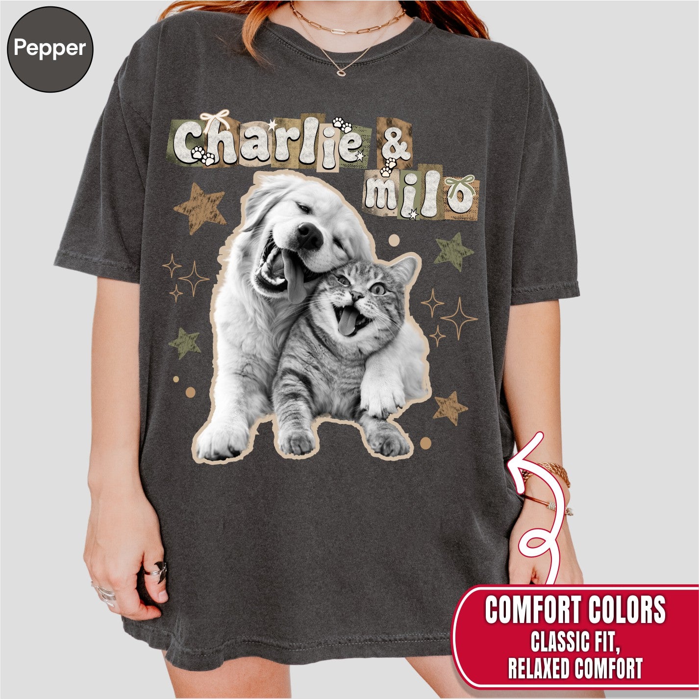 Custom Dog Cat Scrapbook Retro Y2K Indie Style Shirt