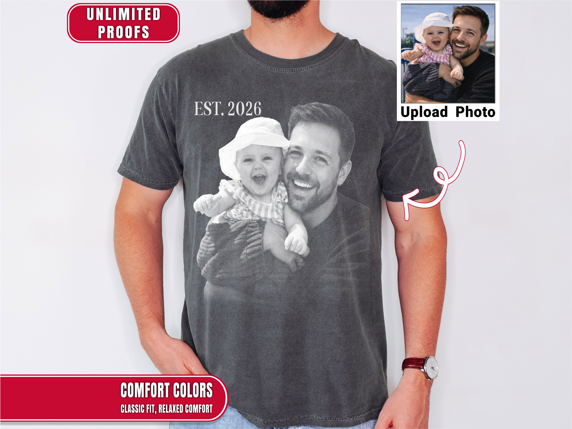 New Dad Est 2026 Shirt - Custom Dad Photo Tshirt