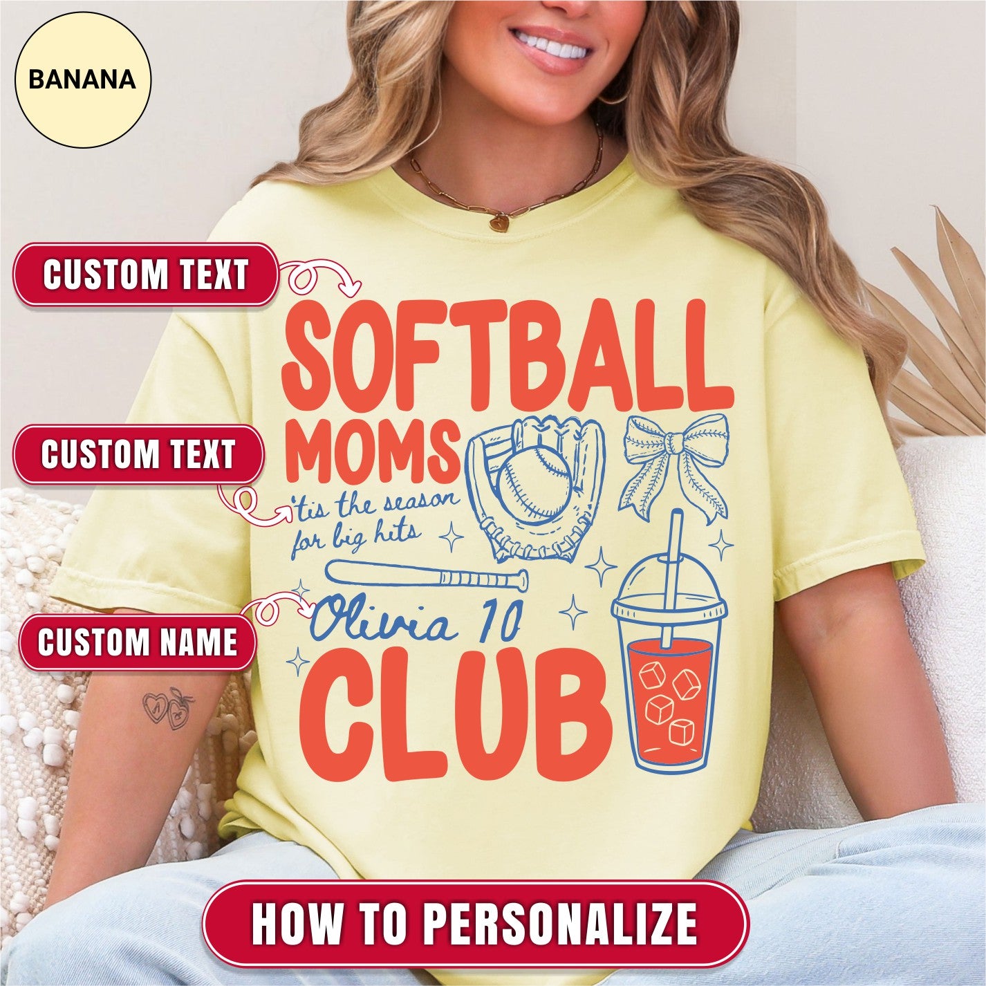 Custom Softball Mom Club Shirt, Retro Softball Doodle Style