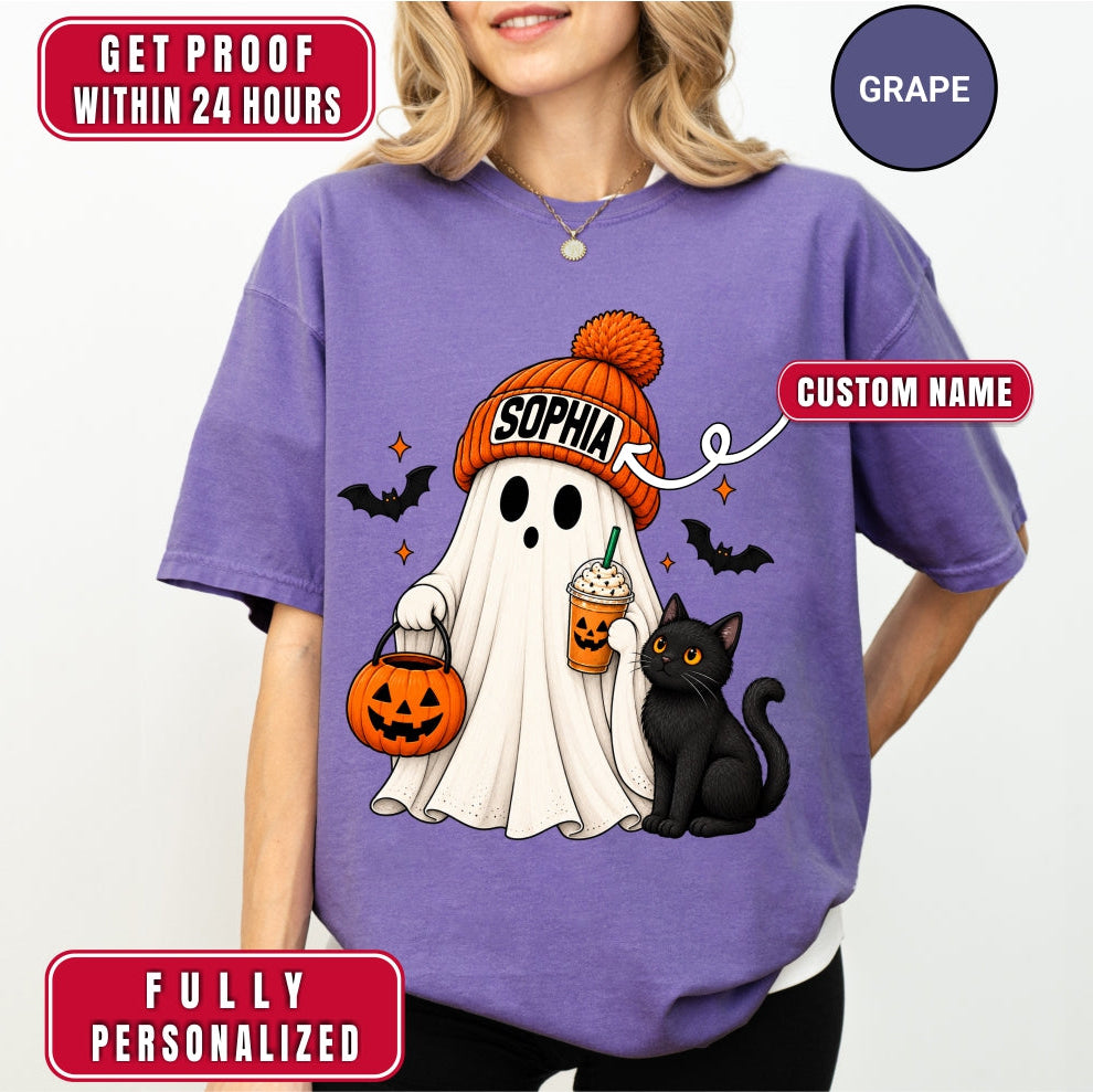 Personalized Ghost Black Cat Halloween Shirt