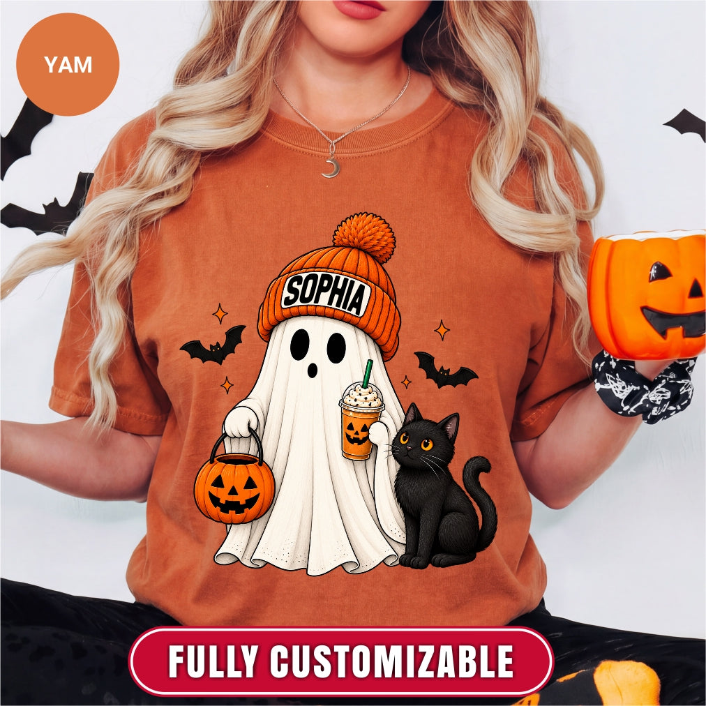 Personalized Ghost Black Cat Halloween Shirt