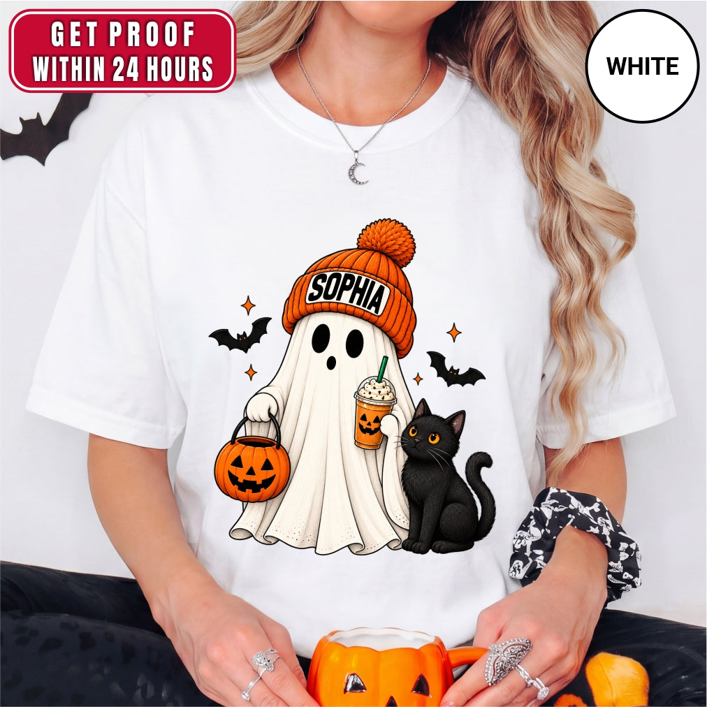 Personalized Ghost Black Cat Halloween Shirt