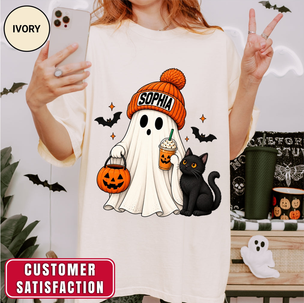 Personalized Ghost Black Cat Halloween Shirt