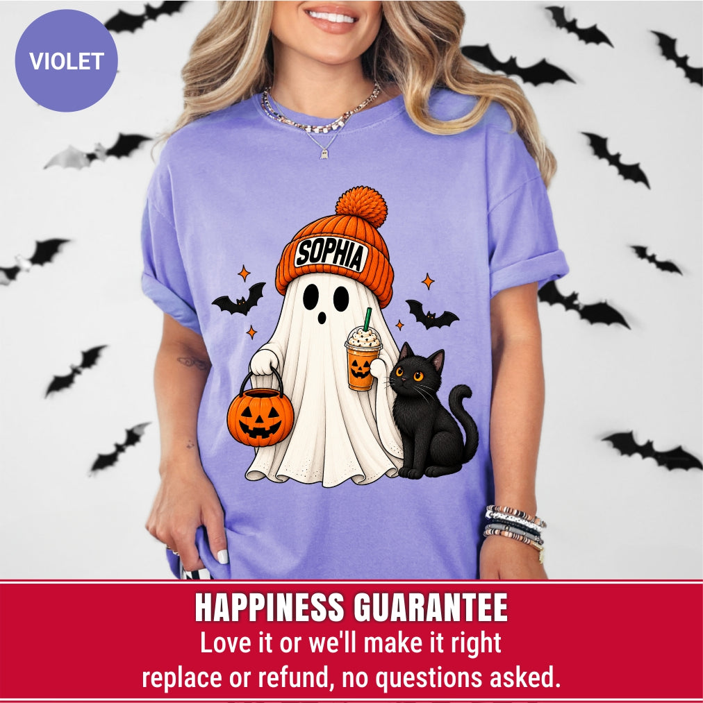 Personalized Ghost Black Cat Halloween Shirt