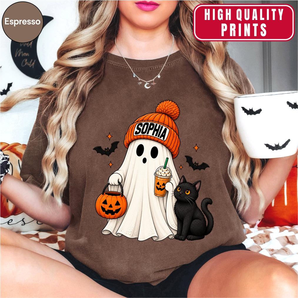 Personalized Ghost Black Cat Halloween Shirt