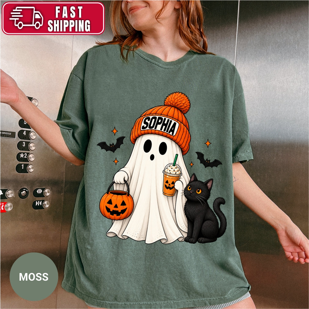 Personalized Ghost Black Cat Halloween Shirt