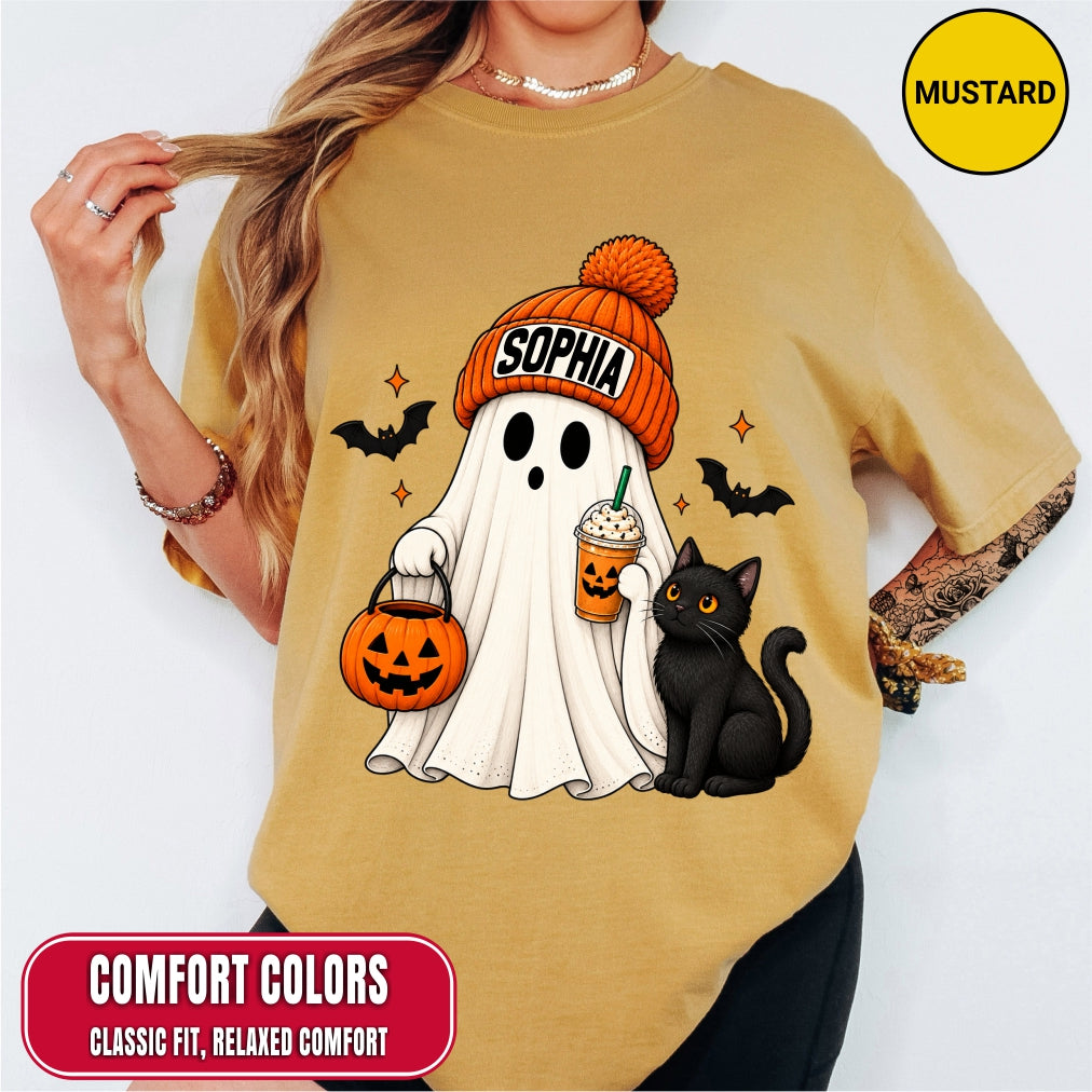 Personalized Ghost Black Cat Halloween Shirt