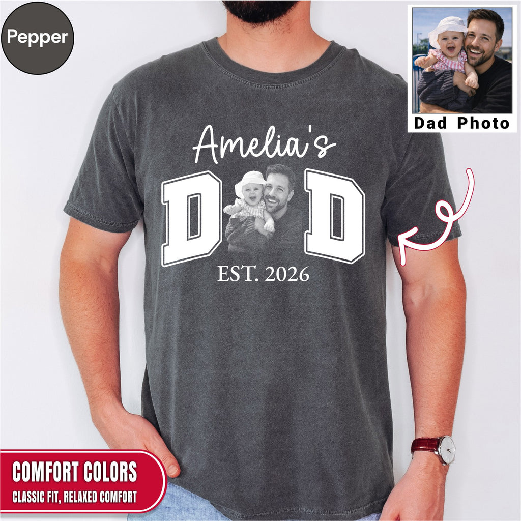 New Dad Custom Photo T-Shirt | Personalized Varsity DAD Est. Year Tee