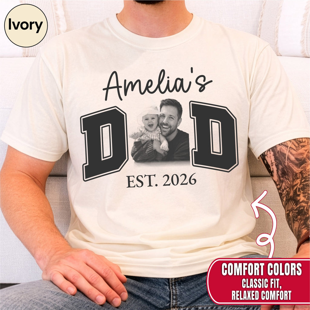 New Dad Custom Photo T-Shirt | Personalized Varsity DAD Est. Year Tee