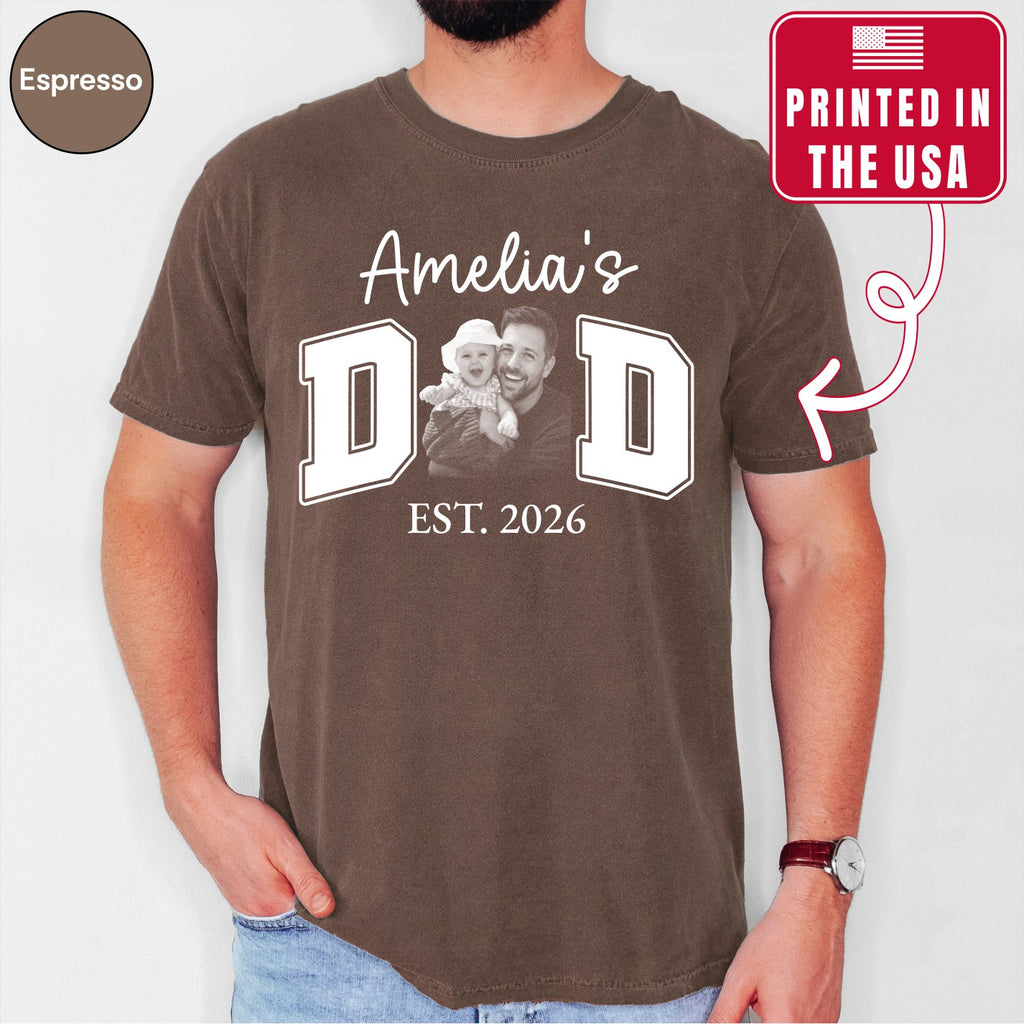 New Dad Custom Photo T-Shirt | Personalized Varsity DAD Est. Year Tee