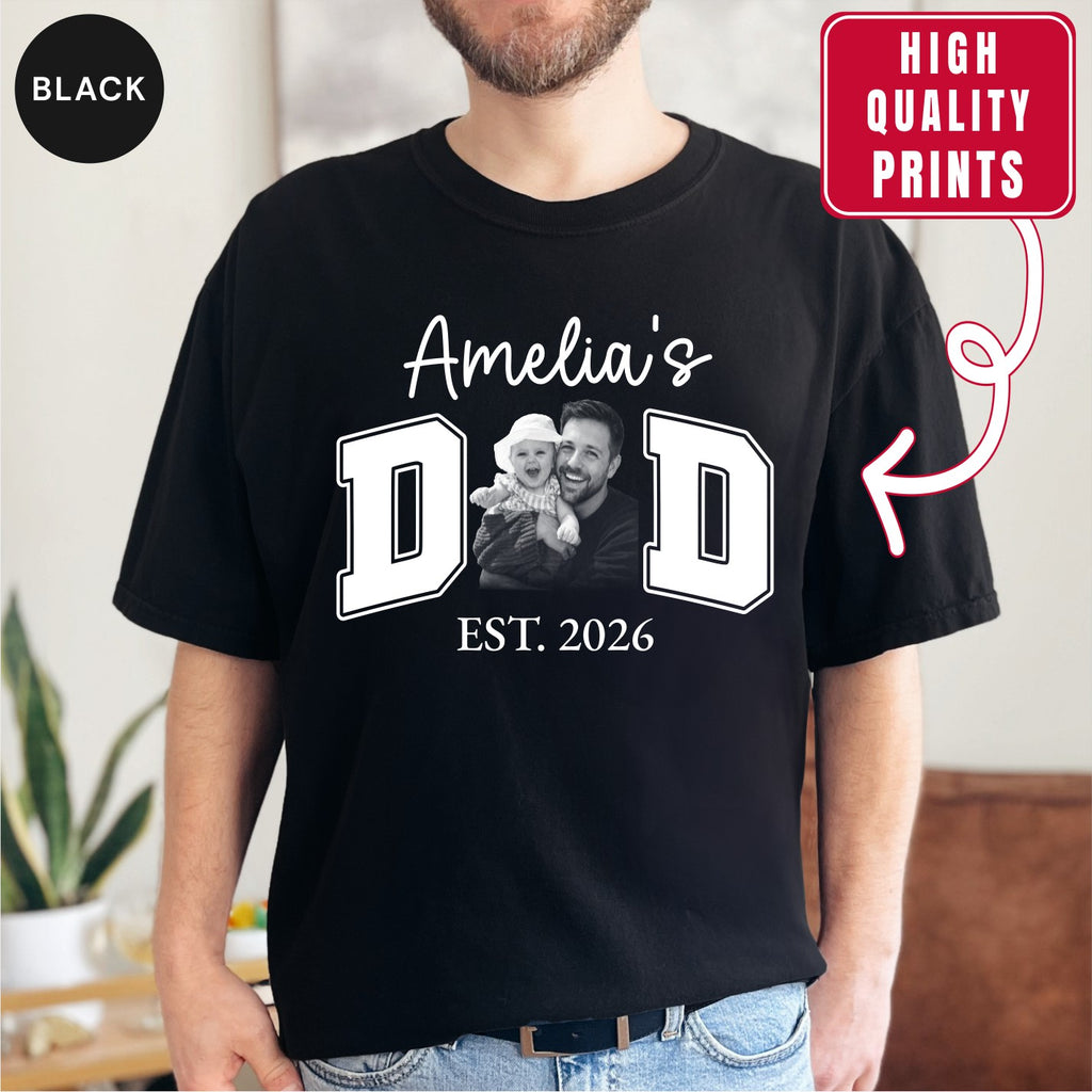 New Dad Custom Photo T-Shirt | Personalized Varsity DAD Est. Year Tee