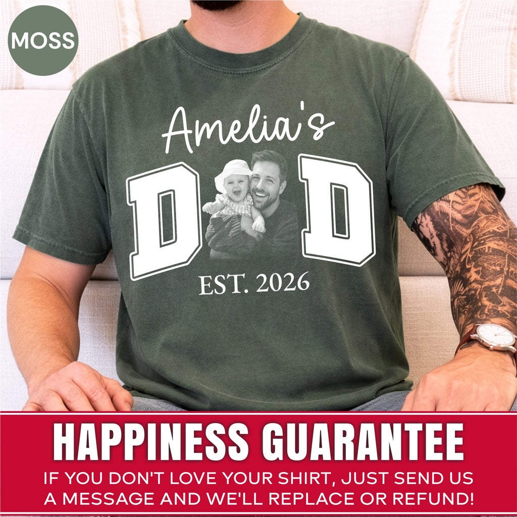New Dad Custom Photo T-Shirt | Personalized Varsity DAD Est. Year Tee