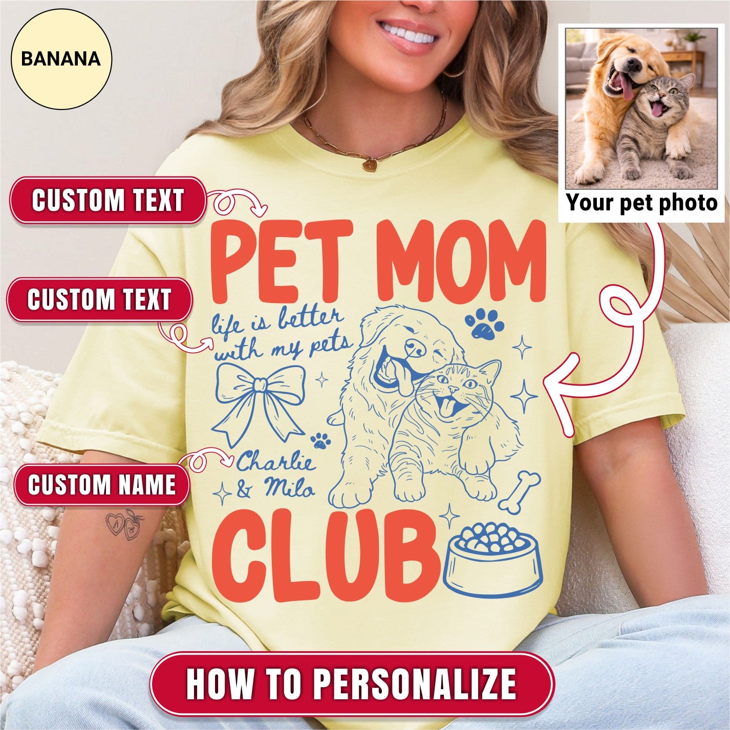 Custom Pet Mom Club Shirt, Retro Preppy Pet Doodle Style