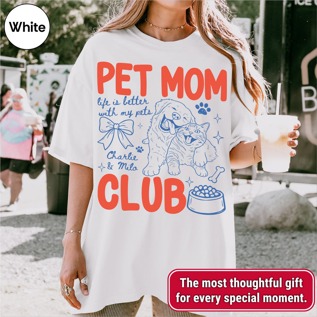 Custom Pet Mom Club Shirt, Retro Preppy Pet Doodle Style