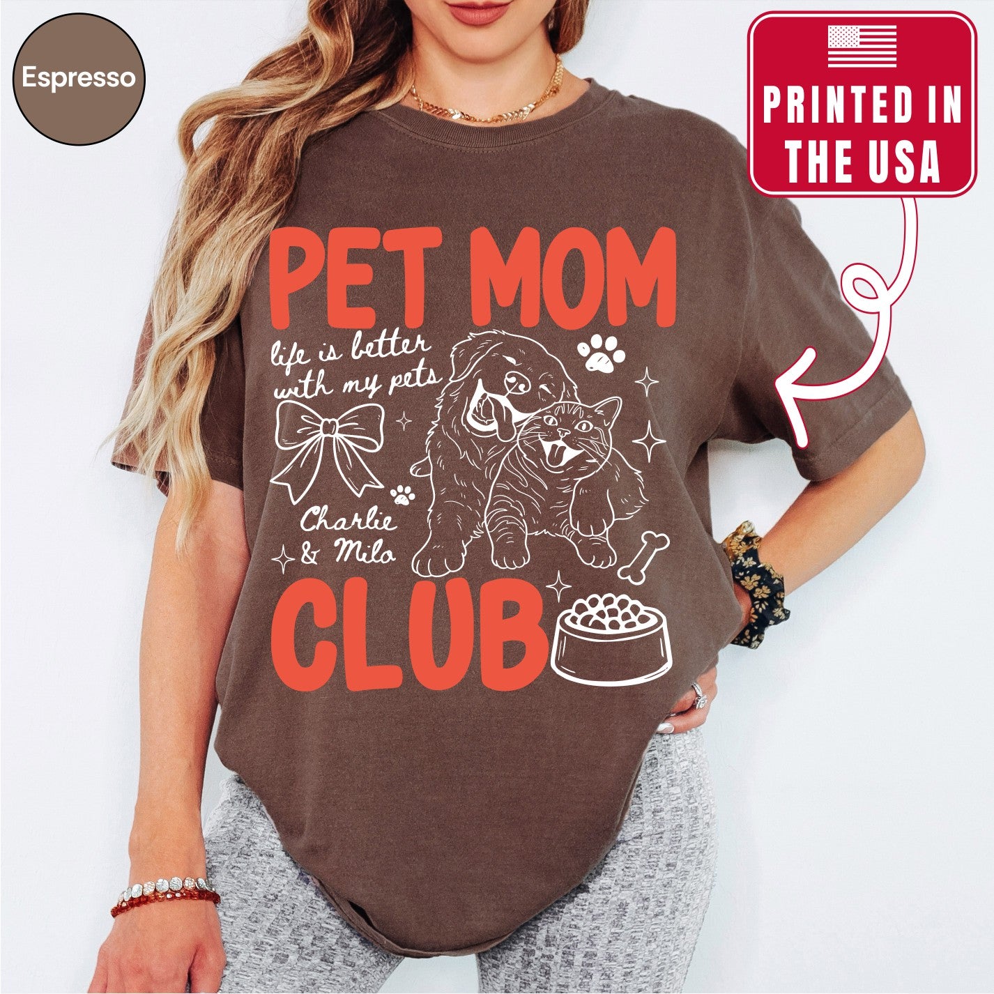 Custom Pet Mom Club Shirt, Retro Preppy Pet Doodle Style