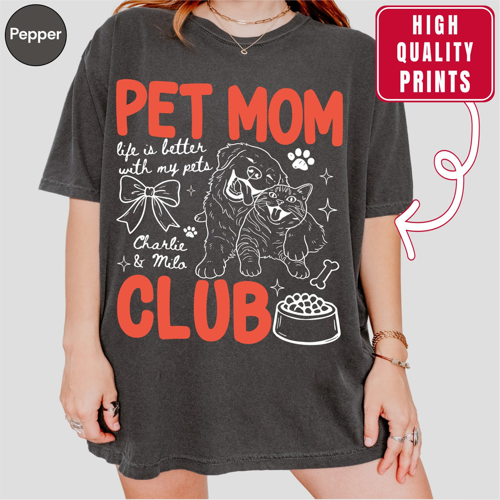 Custom Pet Mom Club Shirt, Retro Preppy Pet Doodle Style